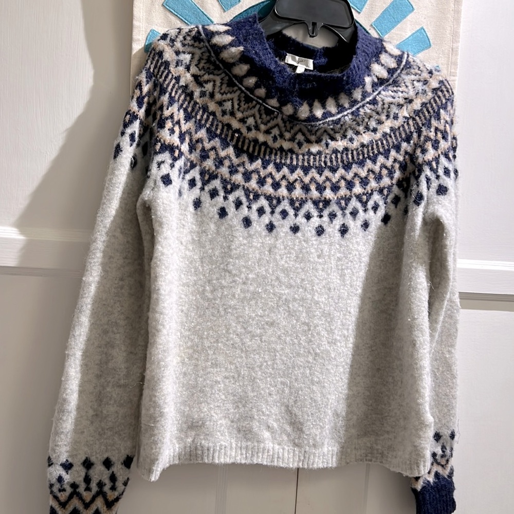 Women Joie Deadra sizeM Holiday Nordic Fair aisle Gray/Navy wool alpaca pullover